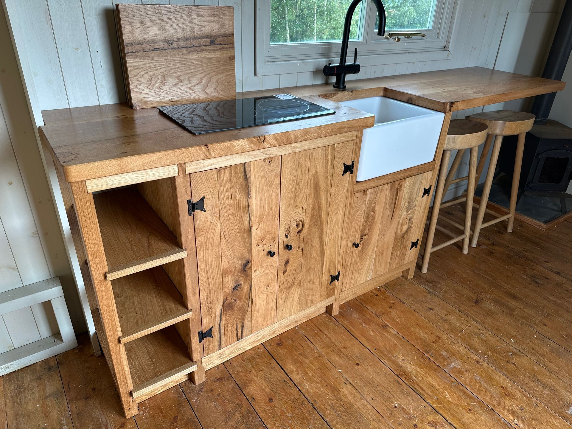 Oak solid wood shepherds hut kitchen