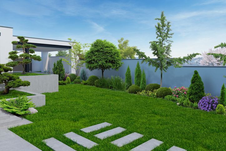 Modern backyard with oriental inspired background