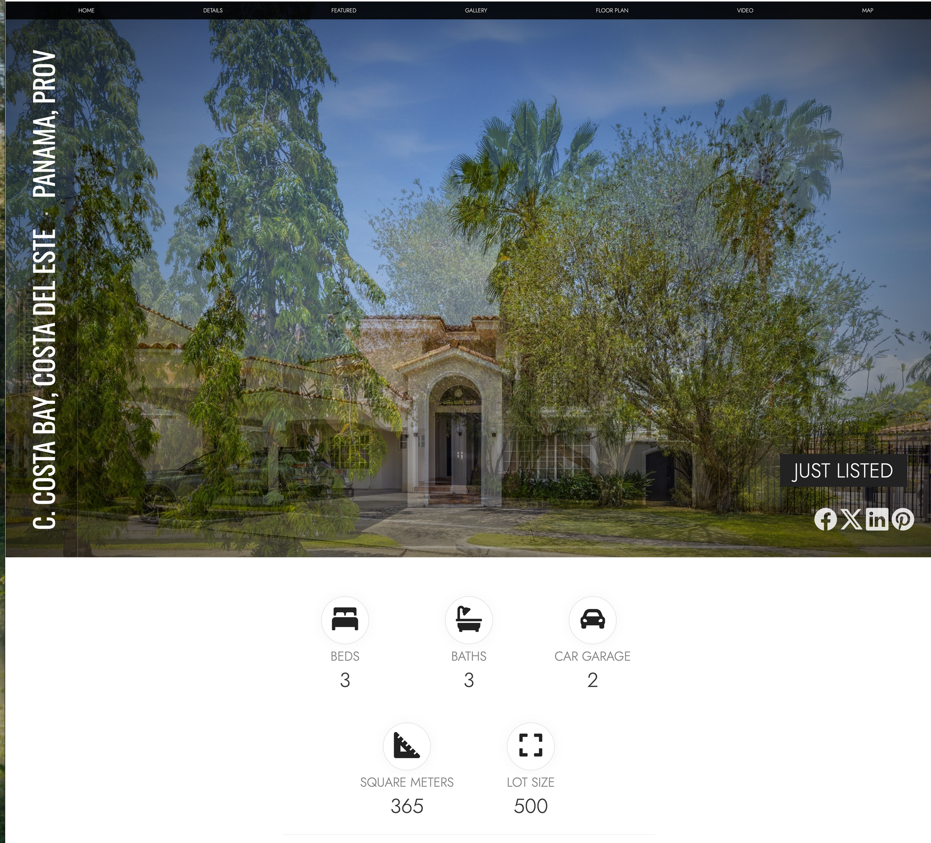Property page dedicada de residencia en Costa Bay, Costa del Este — sistema integrado con tour virtual, plano de planta y galería de fotografía profesional, producido por Innovación Visual.