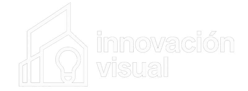 Logotipo blanco tenue con la inscripción “innovación visual” y el icono de una casa y una bombilla.