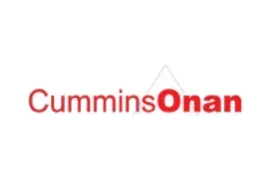 Cummins Onan logo in red and black font with a triangle above