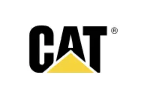 CAT logo: black lettering, yellow triangle, registered trademark symbol.