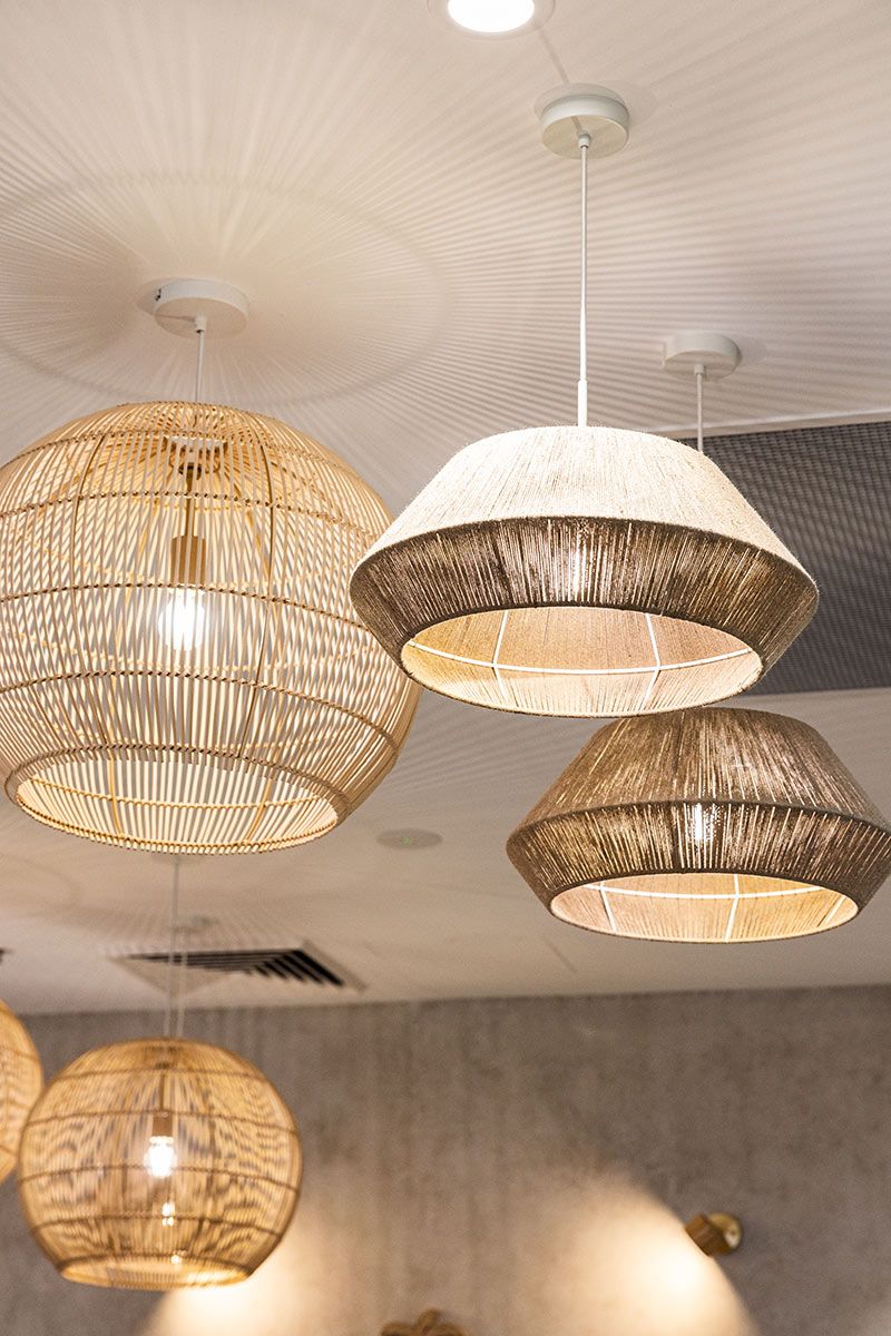 Modern Hanging Lights With Woven Rattan — JMB Electrical Services In Port Kembla, NSW