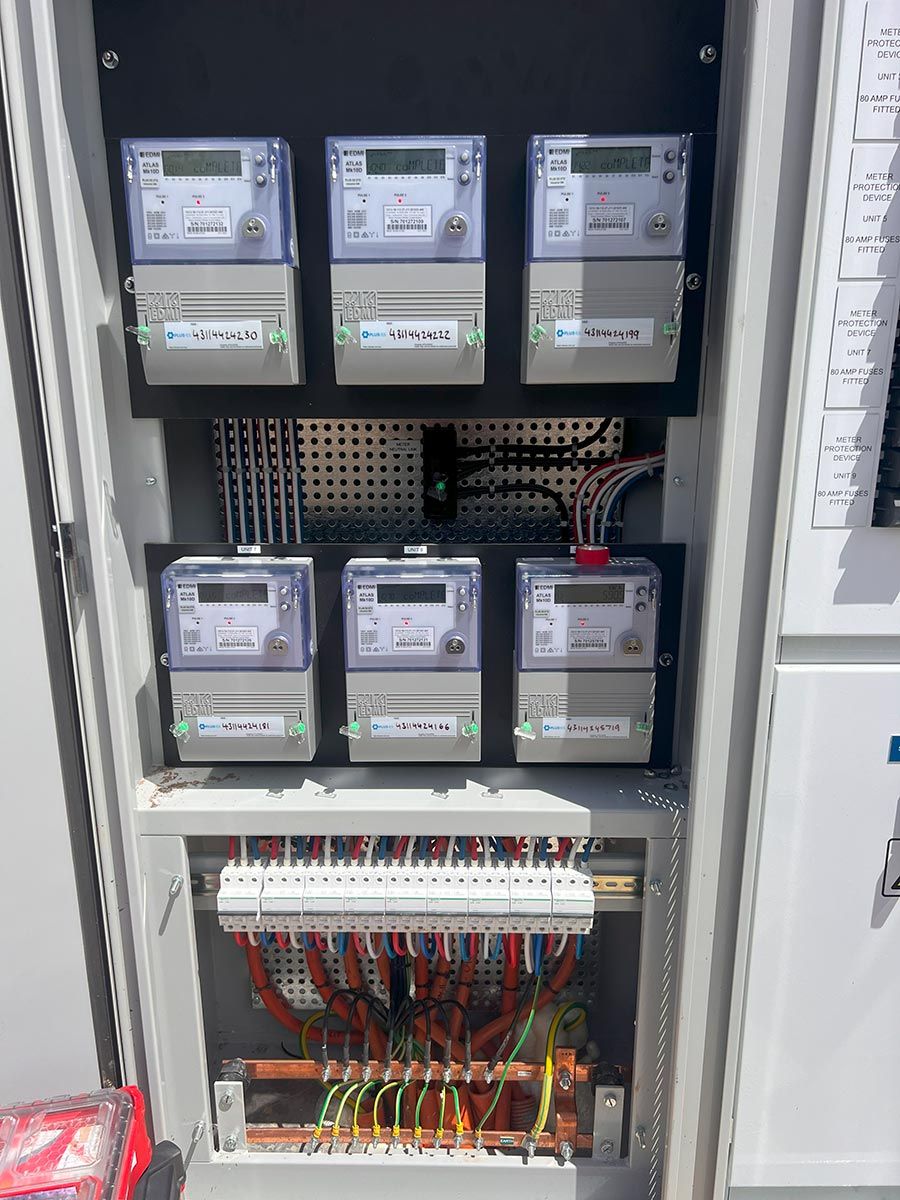 Electrical Cabinet With Six Digital Energy Meters — JMB Electrical Services In Port Kembla, NSW