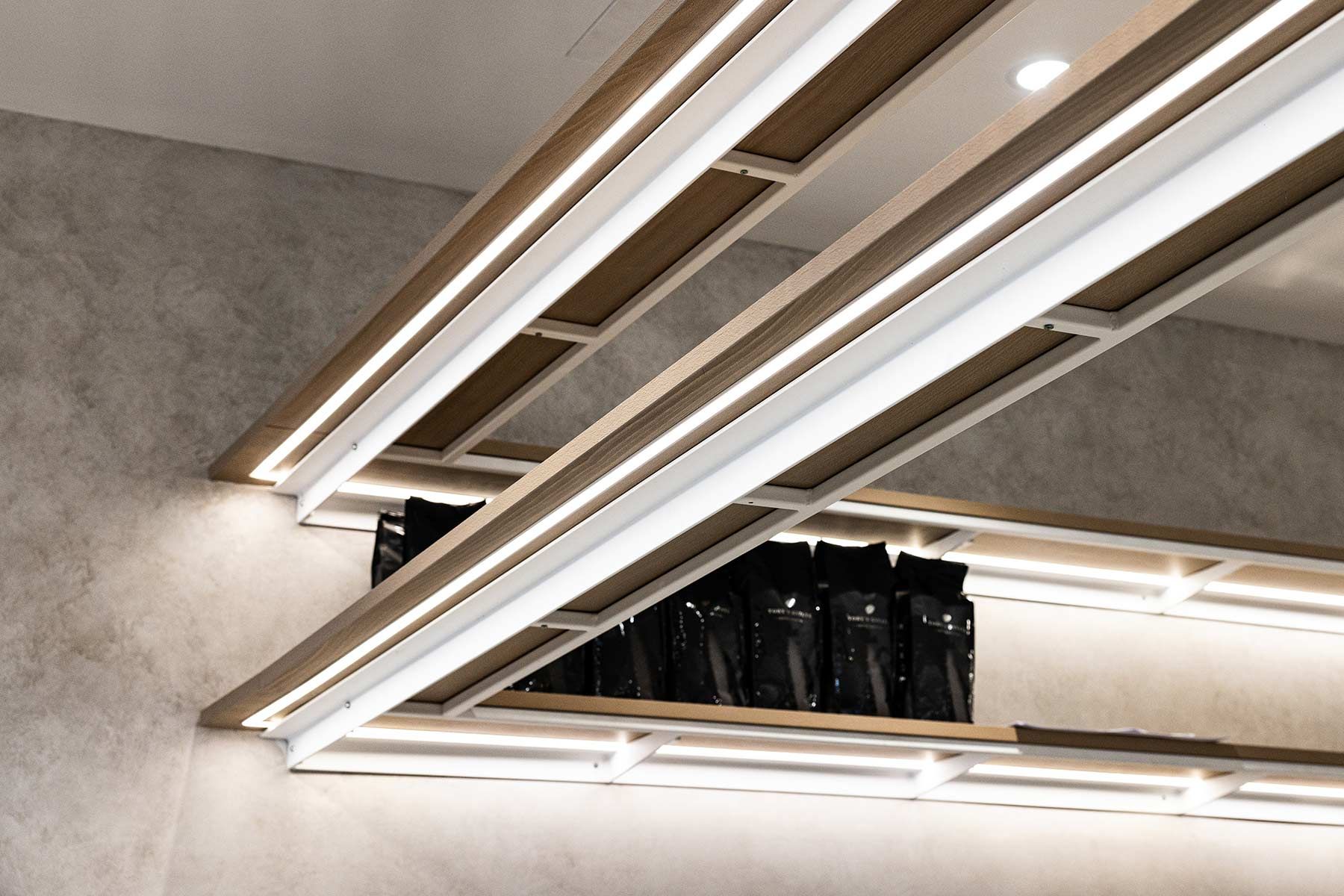 Wooden Ceiling Panels With Embedded Strip Lights — JMB Electrical Services In Port Kembla, NSW