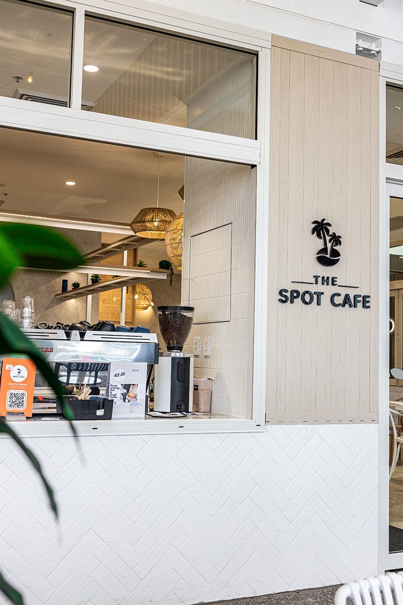 Open Cafe Window With a Logo Featuring Palm Trees — JMB Electrical Services In Port Kembla, NSW