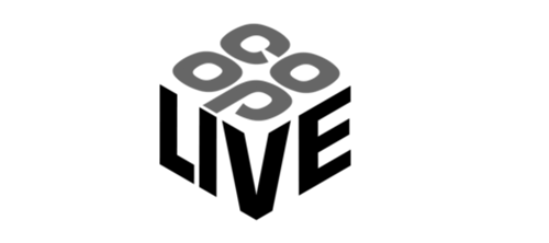 A black and white logo for a company called live.