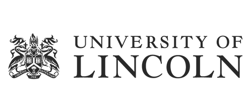 A black and white logo for the university of lincoln