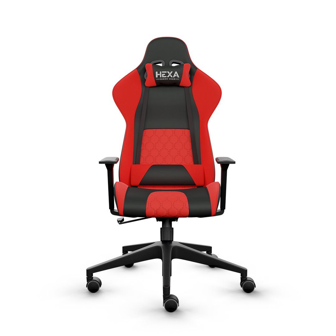 Cadeira gamer vermelha e preta com o logotipo 