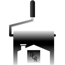 Stylized black-and-gray logo of a hand-crank device above a house marked “DCR”