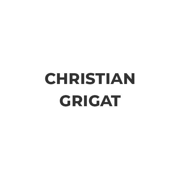 Christian Grigat skrevet i fed, sort skrift.