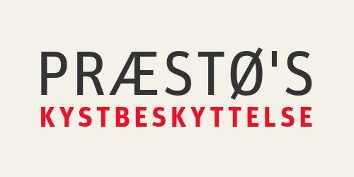 Logo til Præstø's Kystbeskyttelse. Præstø er i sort og kystbeksyttelse er i rødt.