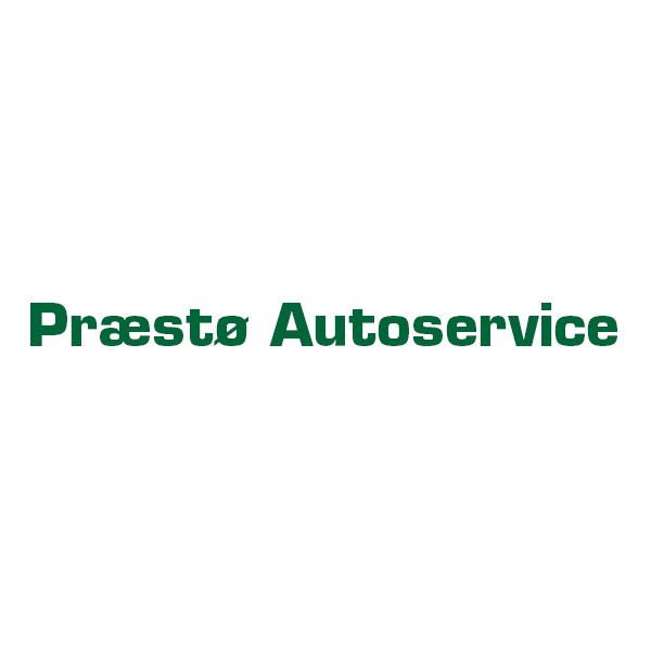 Et grønt logo til Præstø Autoservice på en hvid baggrund.
