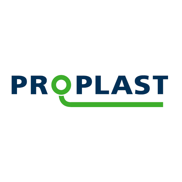 Et logo for en virksomhed kaldet proplast med en grøn streg igennem det.