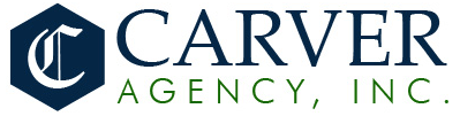 Logo for Carver Agency, Inc. featuring a blue hexagon containing a stylized white 