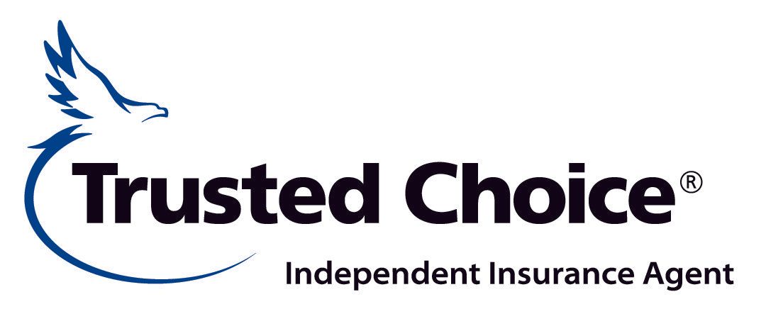 The Trusted Choice logo, featuring a blue eagle silhouette swooping around the black text 