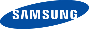 Samsung logo, white text on a blue oval background.