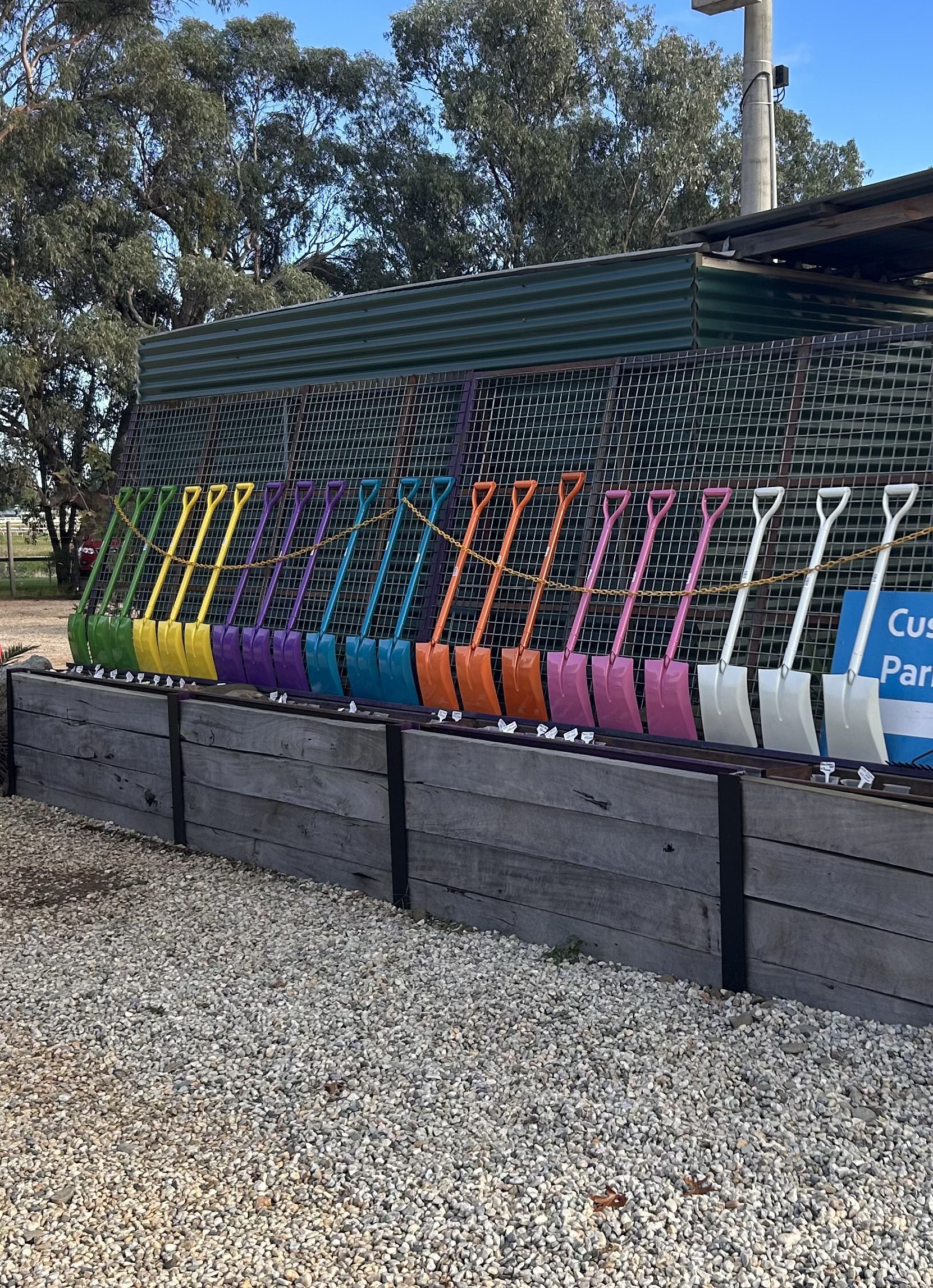 A bunch of shovels lined up on display — Wodonga Sand & Soil in Wodonga, VIC