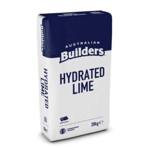 Bag of Australian Builders Hydrated Lime; white with blue text and a dark blue top. — Wodonga Sand & Soil in Wodonga, VIC