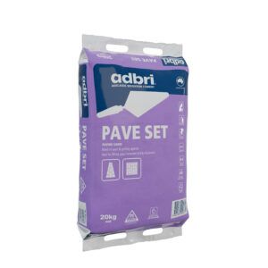 Bag of Adbri Pave Set, 20 kg, purple packaging with text and a trowel illustration. — Wodonga Sand & Soil in Wodonga, VIC