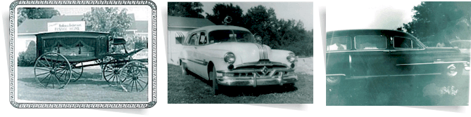 collage of old photos of hearses over the years. wagon to vehicles