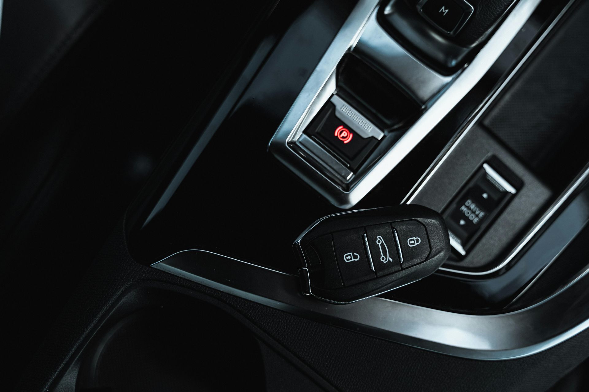 Car key fob inside a car.