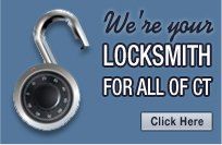 Charm's Locksmith banner featuring a padlock and the text 'Weβre your locksmith for all of CT'
