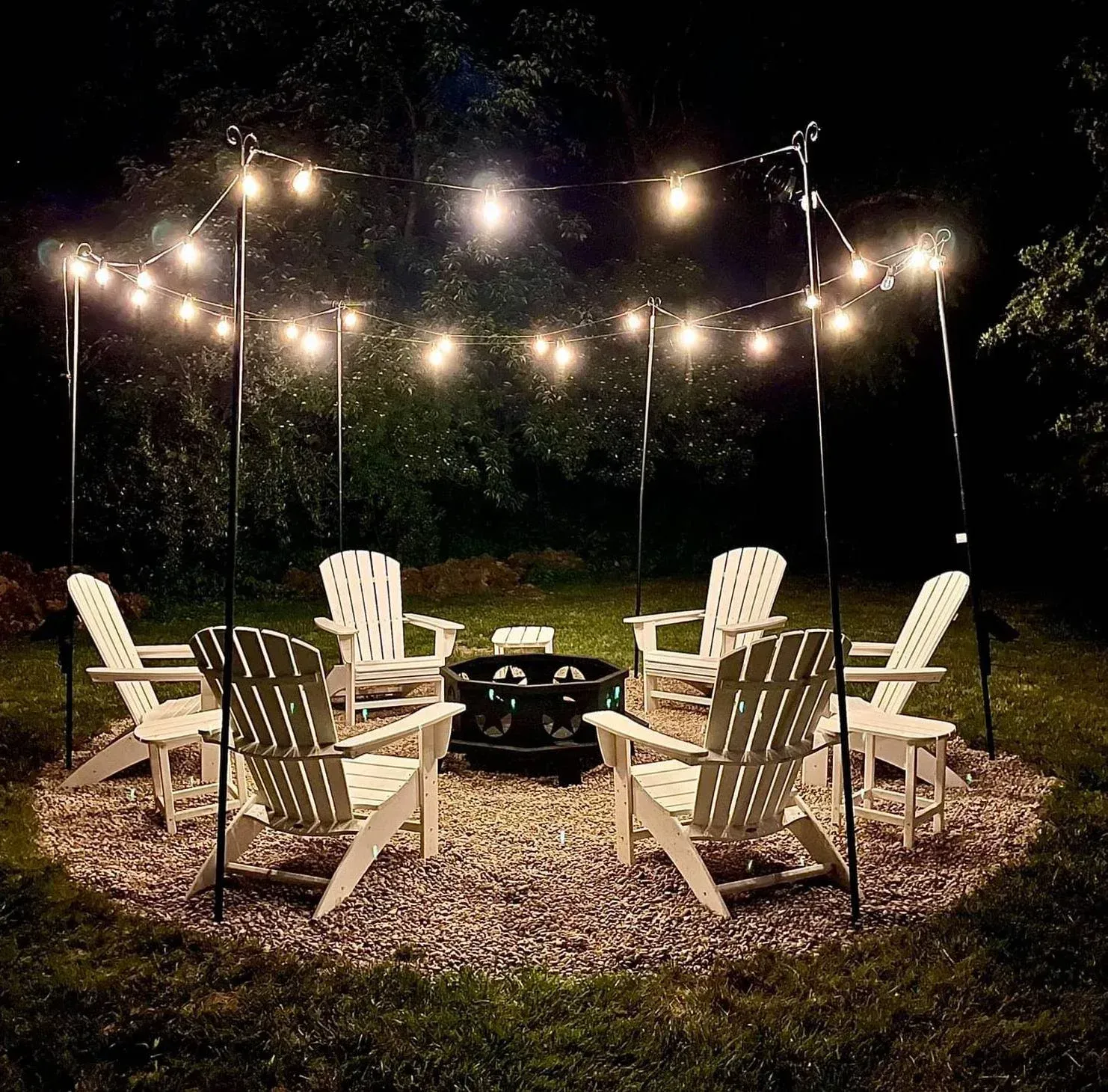 Outside sitting area with lights