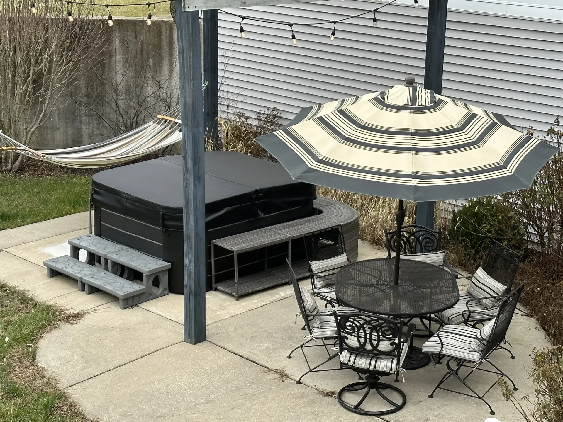 Patio with hot tub