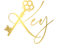 Gold stylized key with the word