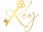Gold stylized key with the word