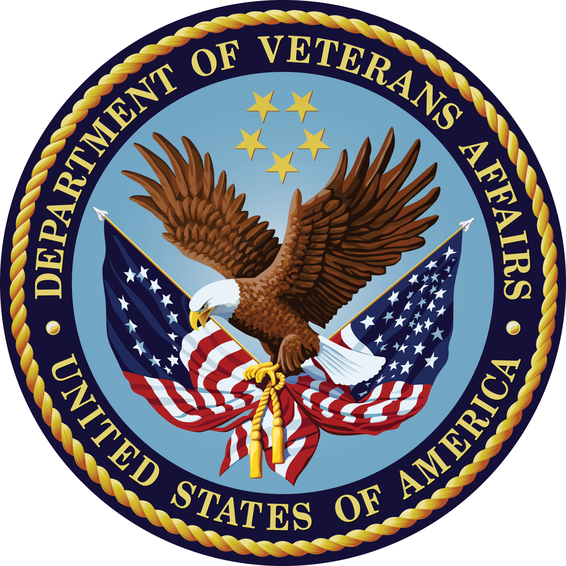 Department of Veterans Affairs seal: eagle with wings spread over the U.S. flag, surrounded by text.