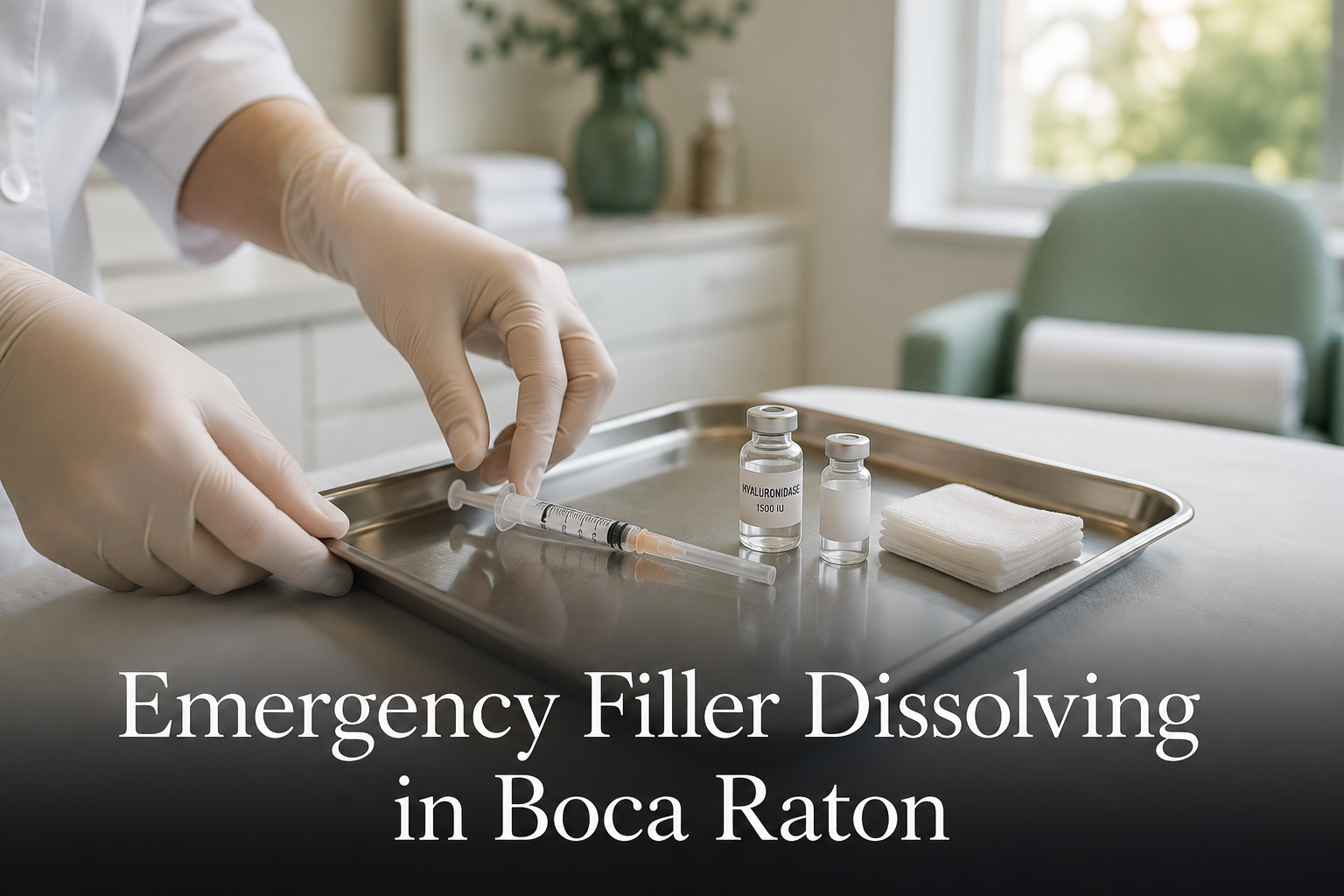 Clinician preparing injection tray for filler dissolving in Boca Raton