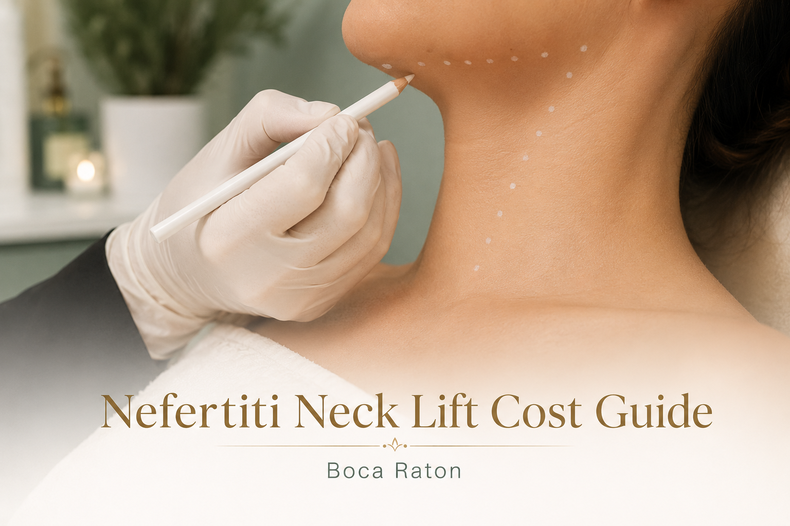 Injector marking Nefertiti Neck Lift treatment points in Boca Raton