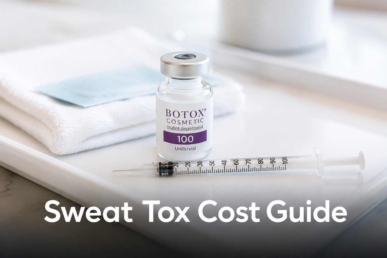 Sweat Tox cost guide cover image with Botox vial and syringe