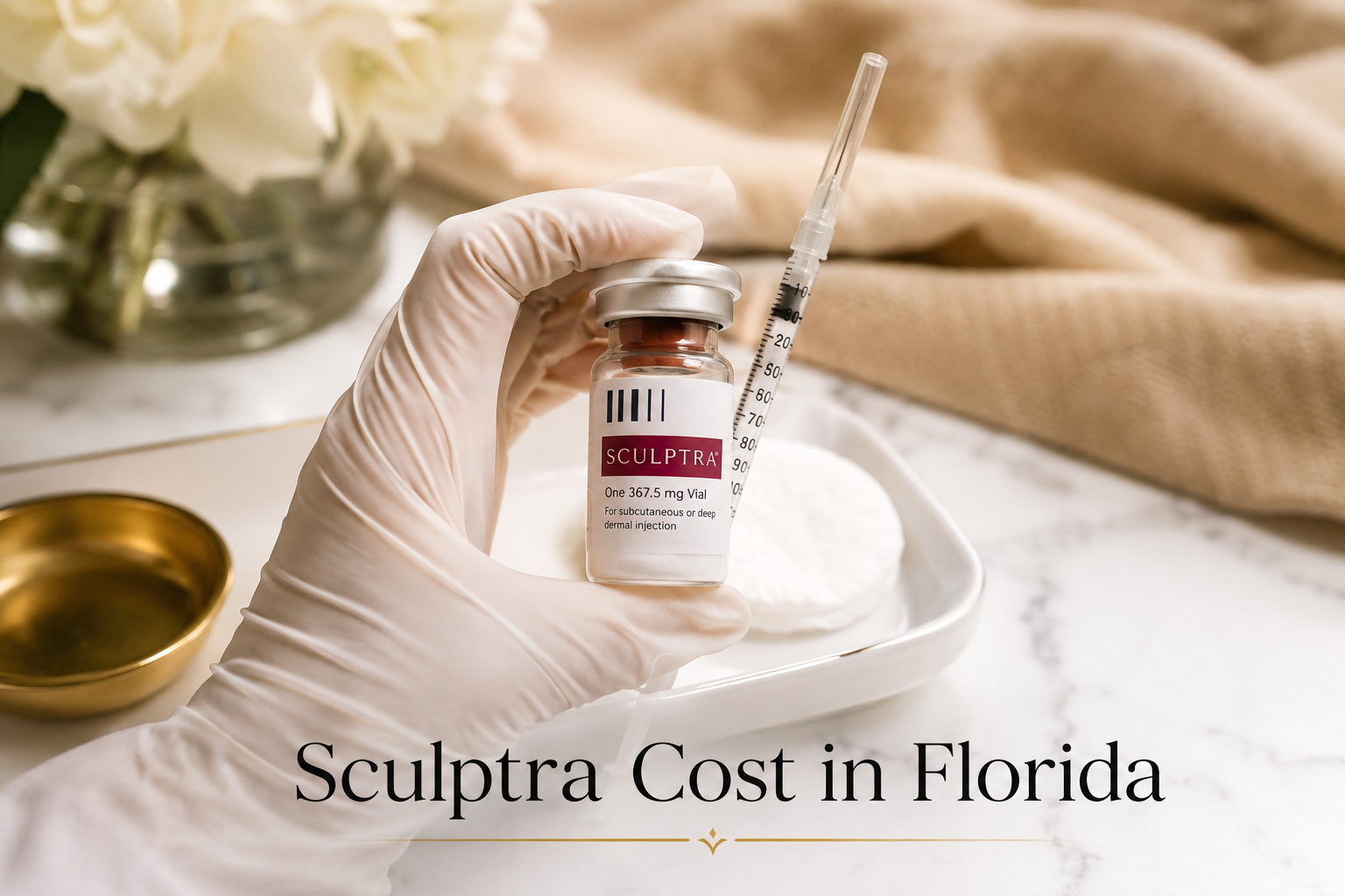 Sculptra vial and syringe close-up illustrating Sculptra cost Florida guide