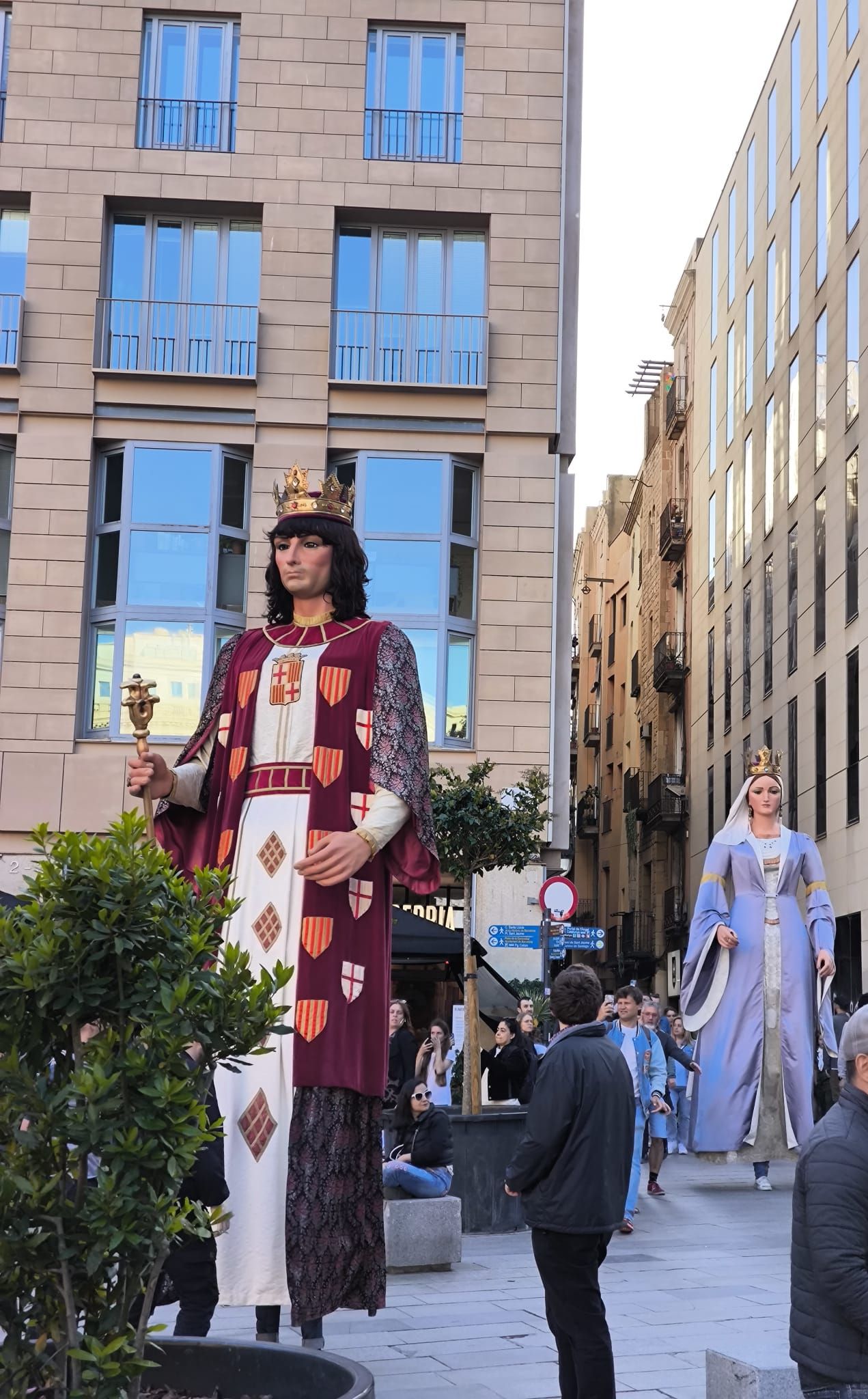 Traditional (giant figures) parading through Barcelona during the Santa Eulalia Festival