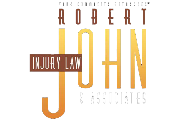 Robert John & Associates injury law logo in brown and gold on a white background