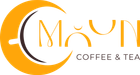 Moon Coffee & Tea logo with stylized orange crescent moon and black text