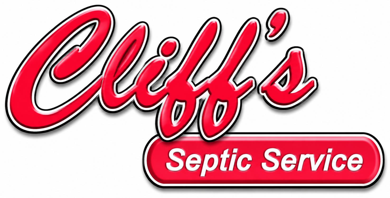 Cliff’s Septic Service logo in red and white script with a black outline