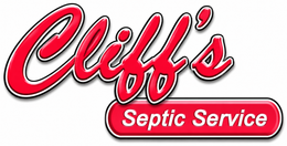 Cliff’s Septic Service logo in red and white script with a black outline