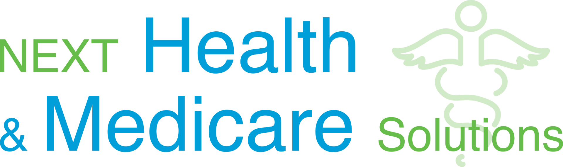 A blue and green logo for next health and medicare solutions