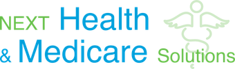 A blue and green logo for next health and medicare solutions