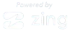 A white logo that says `` powered by zing '' on a white background.