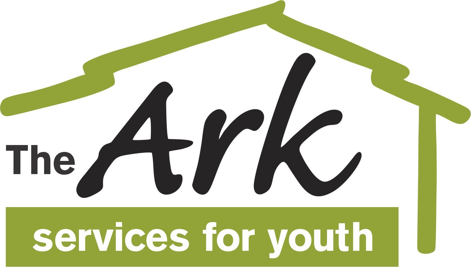 The ark services for youth logo is a green house with a roof.