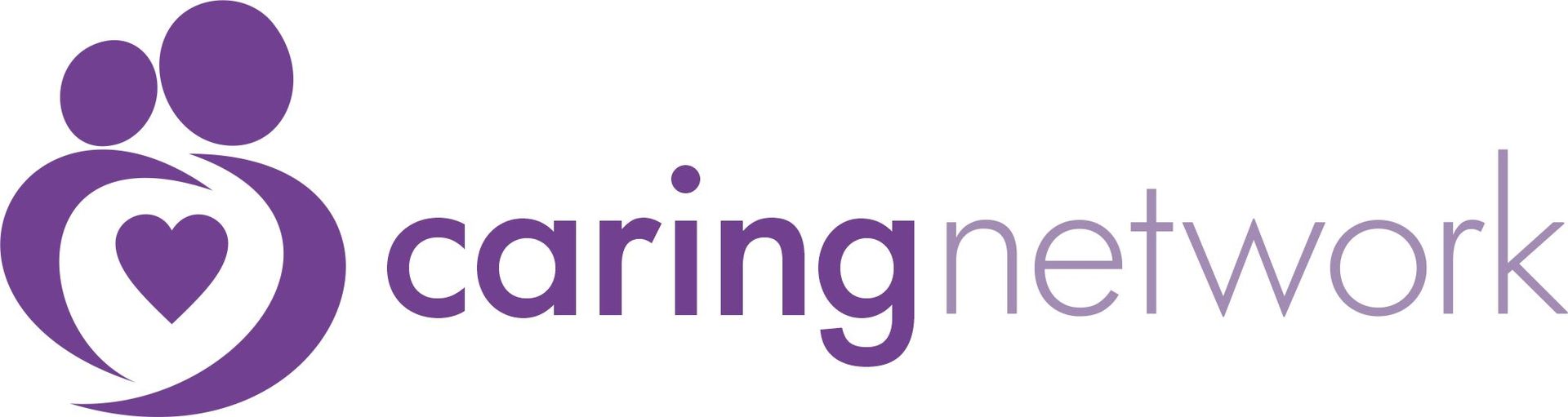 A purple logo for caring network with a heart in the middle