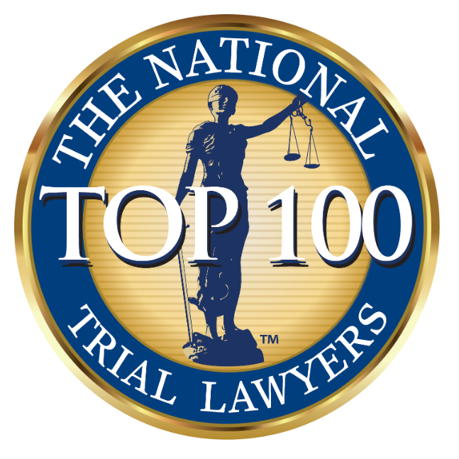 A logo for the national top 100 trial lawyers