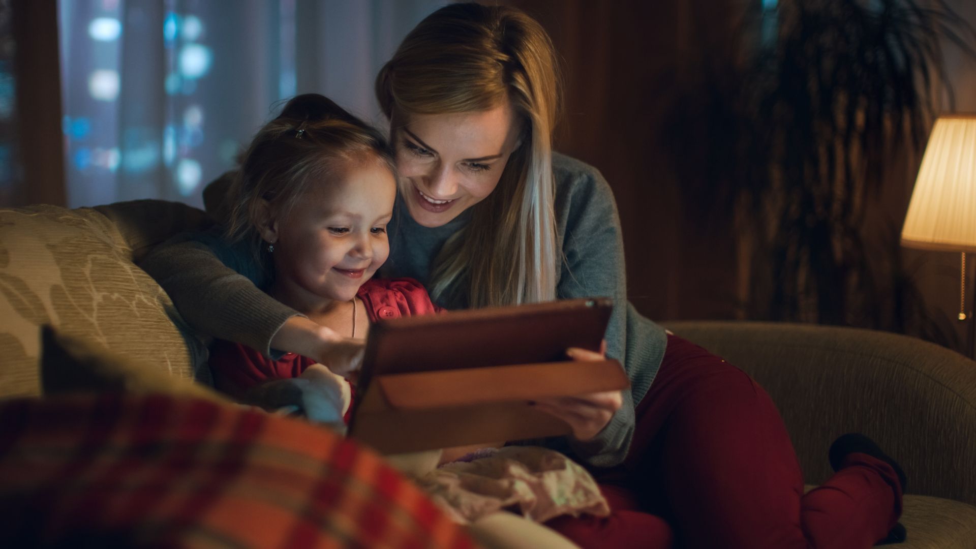 Family in warm living room