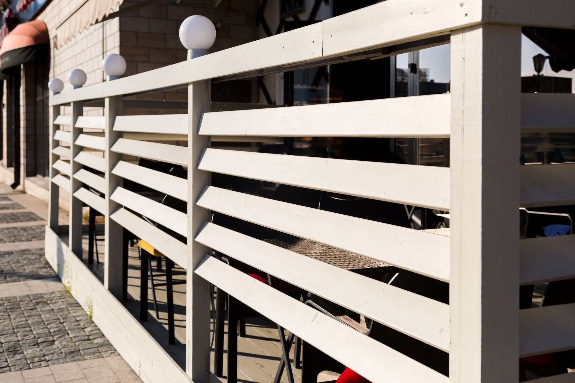 White Vinyl Fence With Light Bulb — Dayton, OH — B & B Fence & Decks LLC