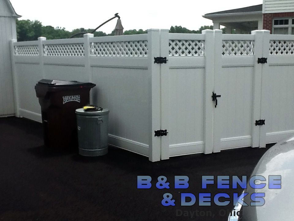 Trash Can and Vinyl Fence — Dayton, OH — B & B Fence & Decks LLC